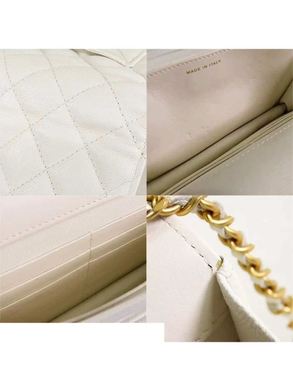 Chanel Chain Wallet White Gold Caviar Leather Charm Shoulder Bag